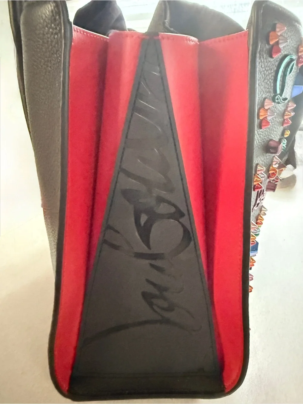 Christian Louboutin Black Pebbled Leather Tote with Multicolor Studs